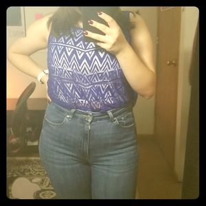 Mesh Patterned Dark Blue Top